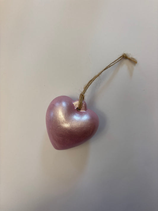 Shimmery pale pink ceramic heart bauble