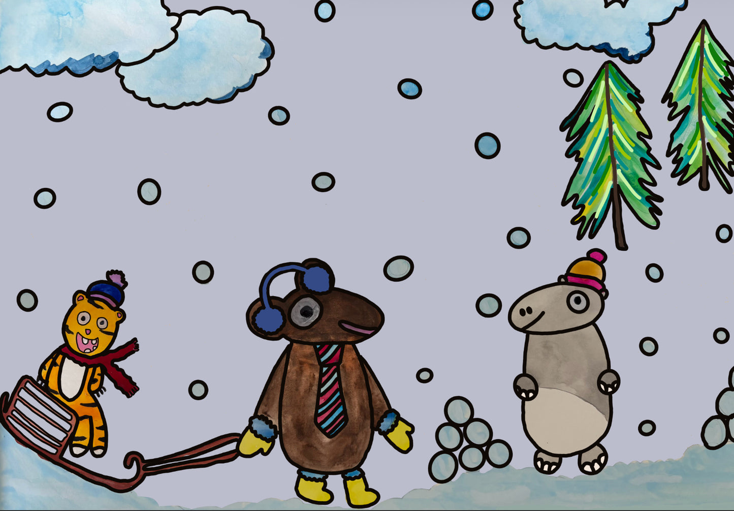 A4 snow scene animals print