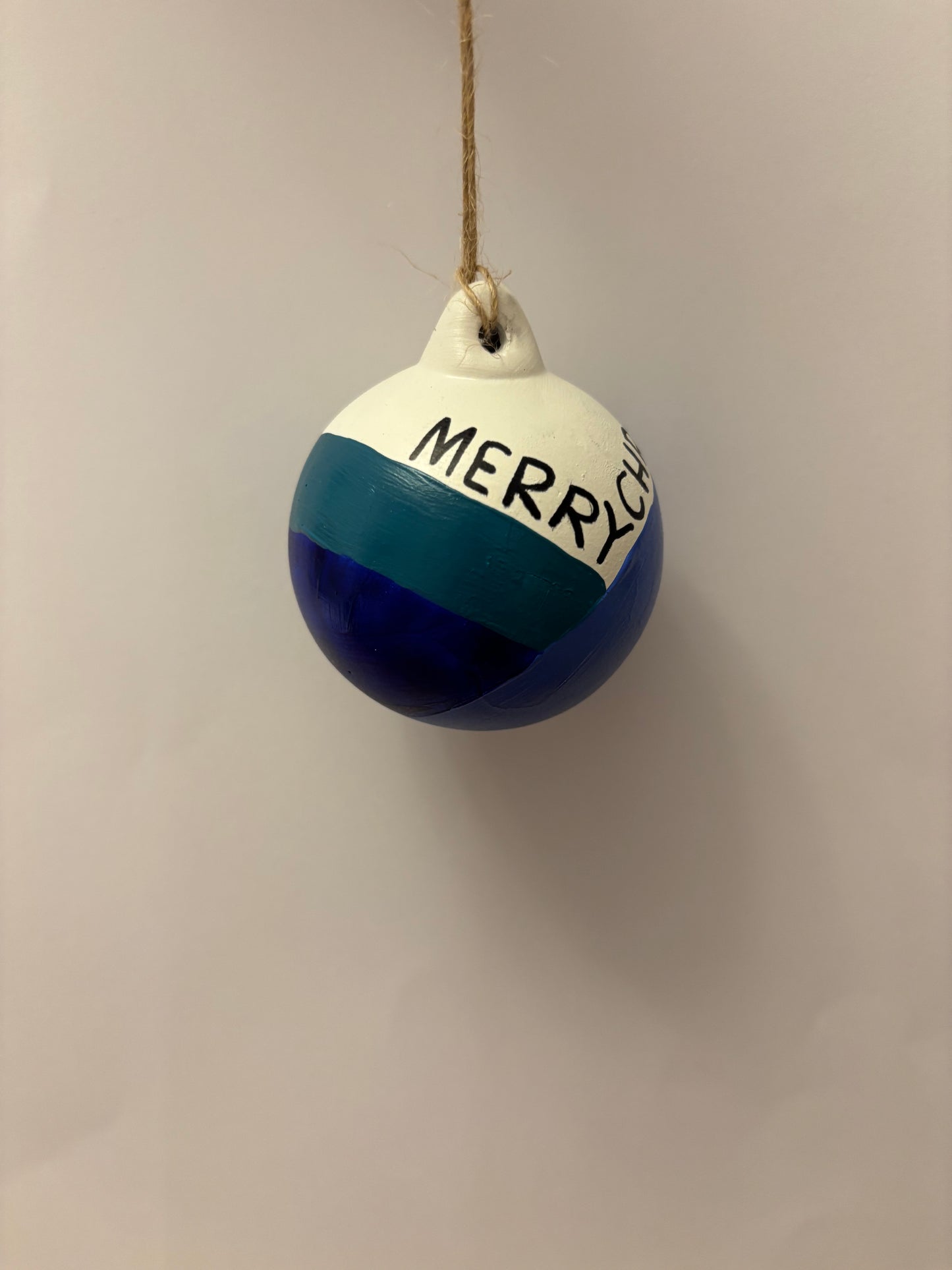 Blue Geometric Round Ceramic Bauble