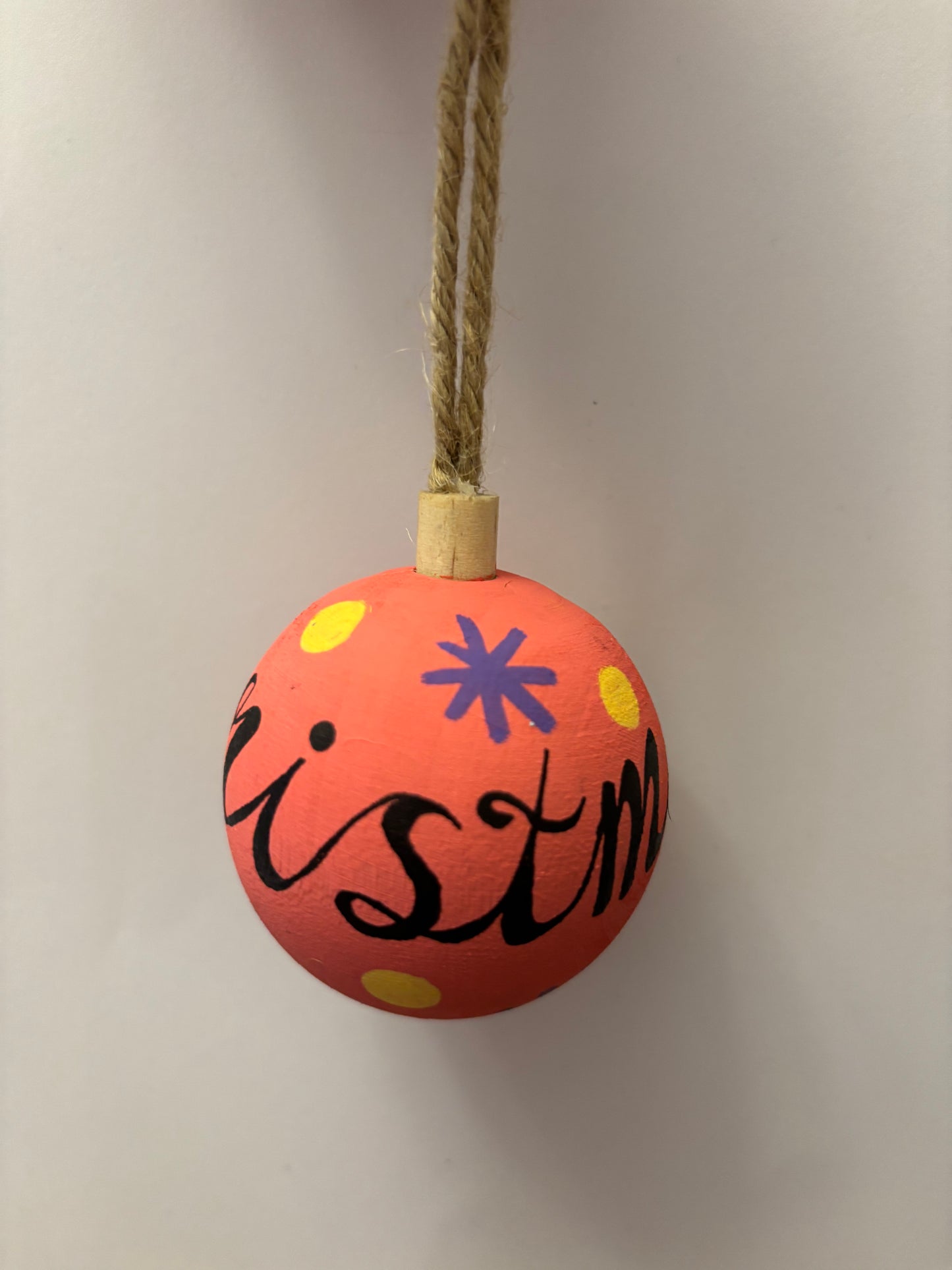 Pink starry wooden bauble