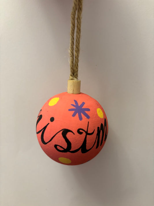 Pink starry wooden bauble