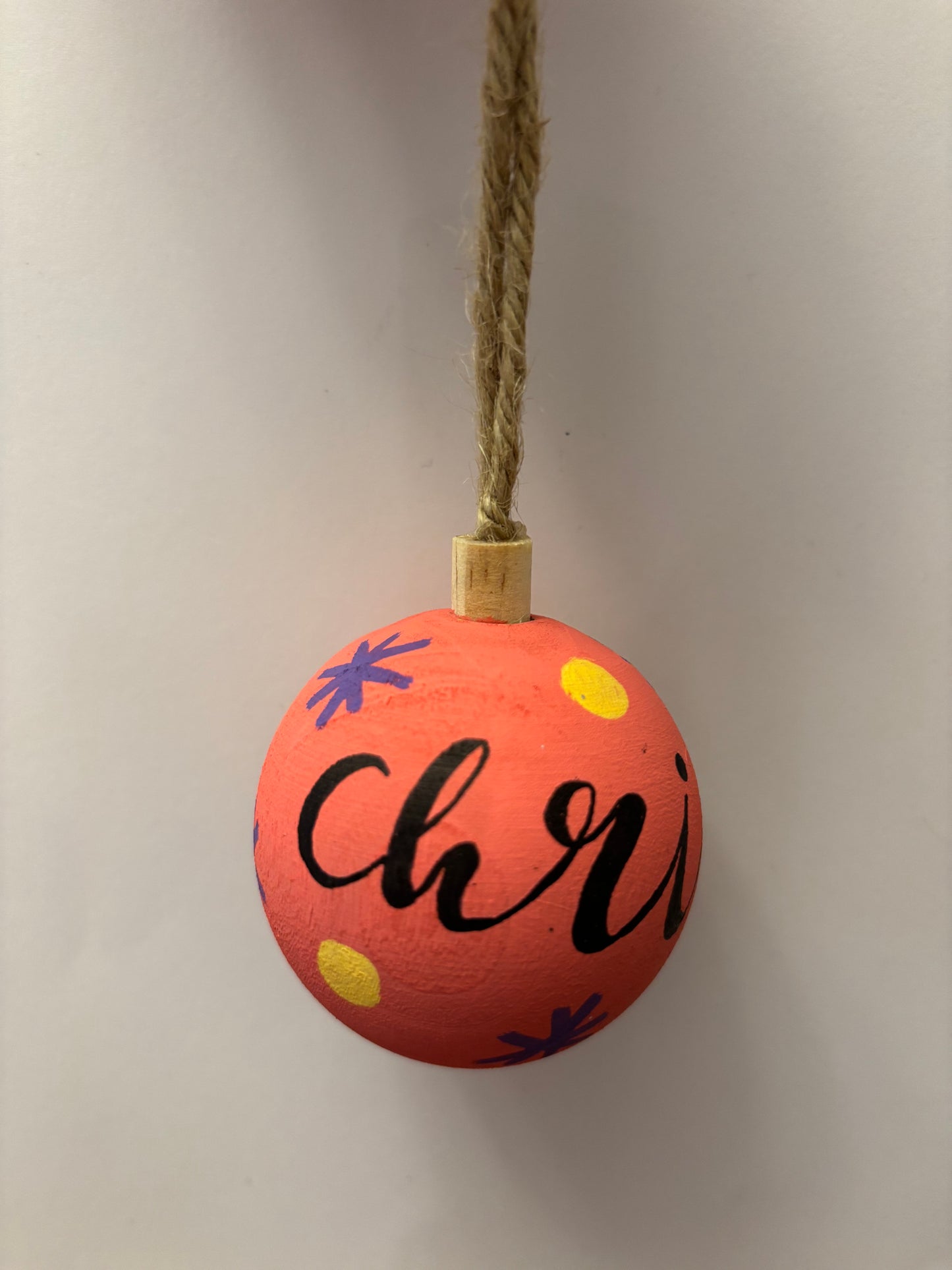 Pink starry wooden bauble