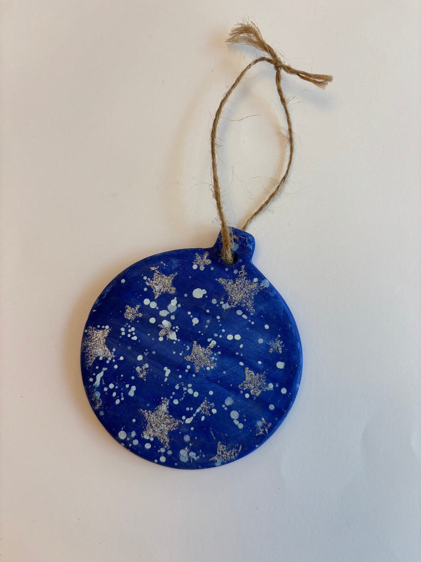 Blue starry nights flat ceramic bauble