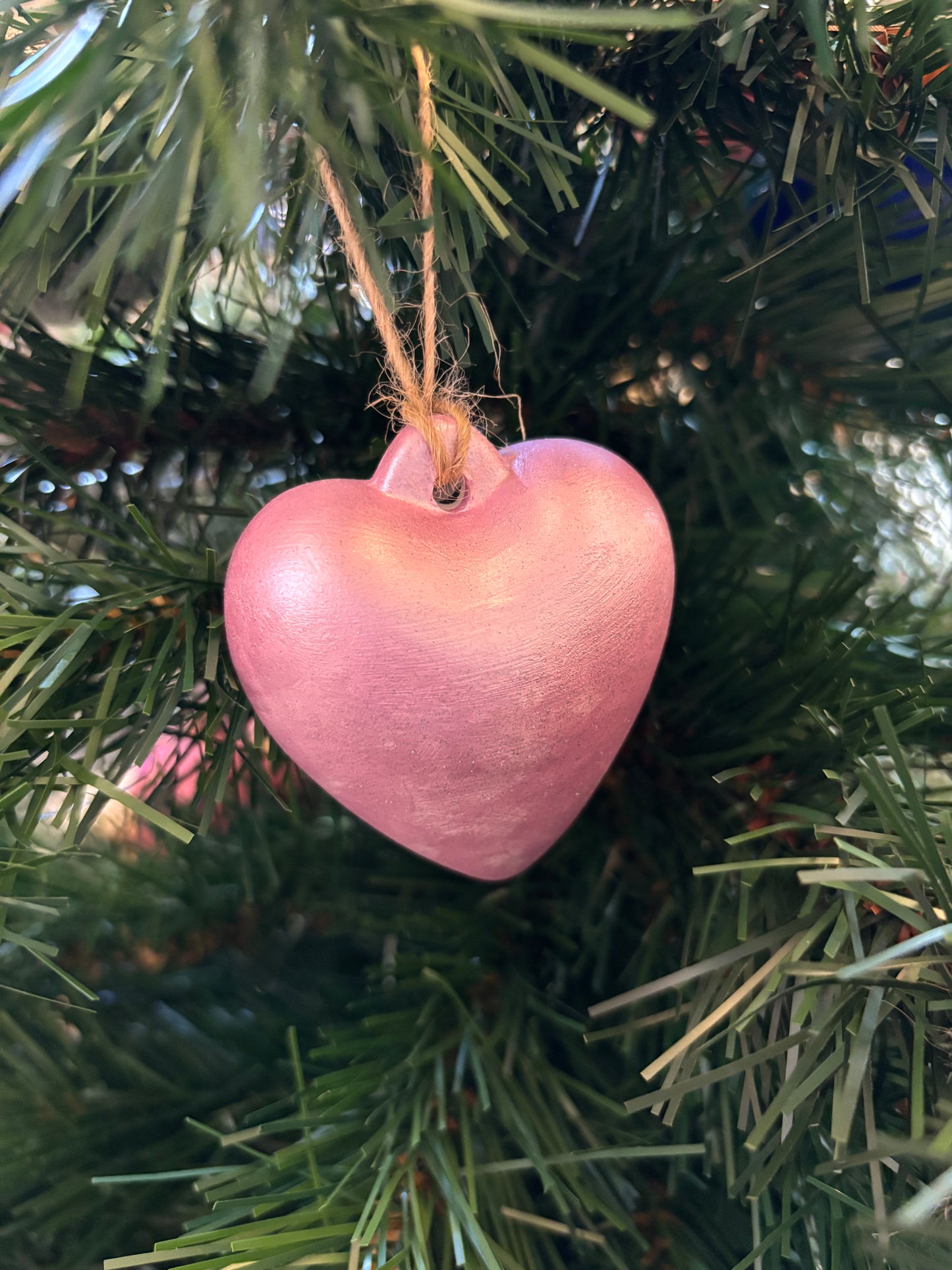 Shimmery pale pink ceramic heart bauble