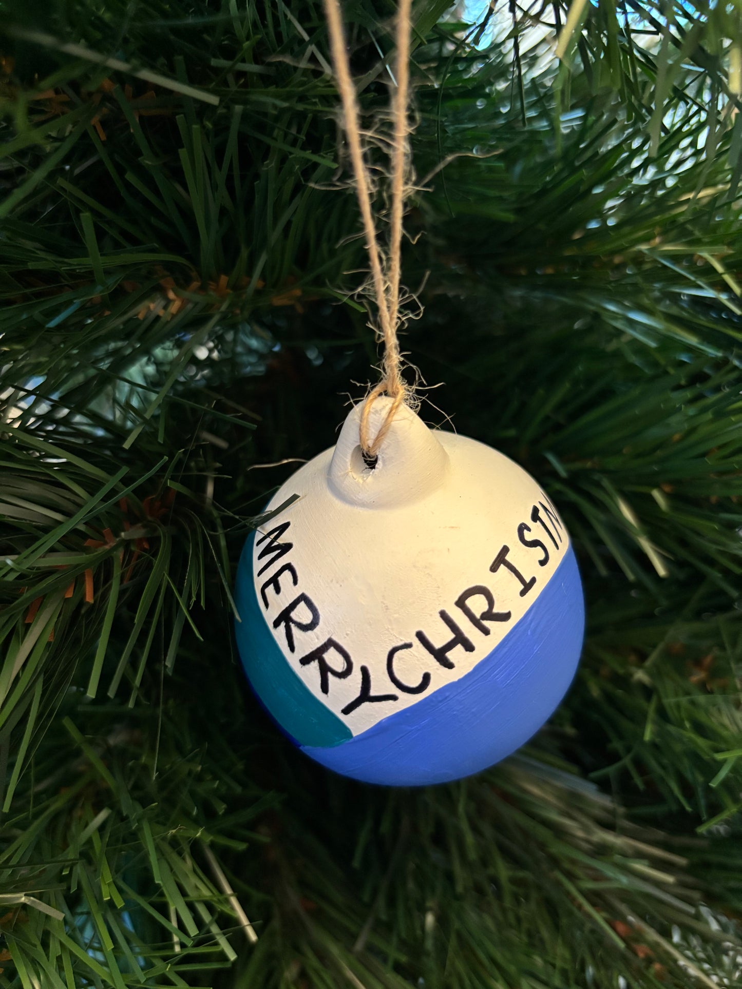 Blue Geometric Round Ceramic Bauble