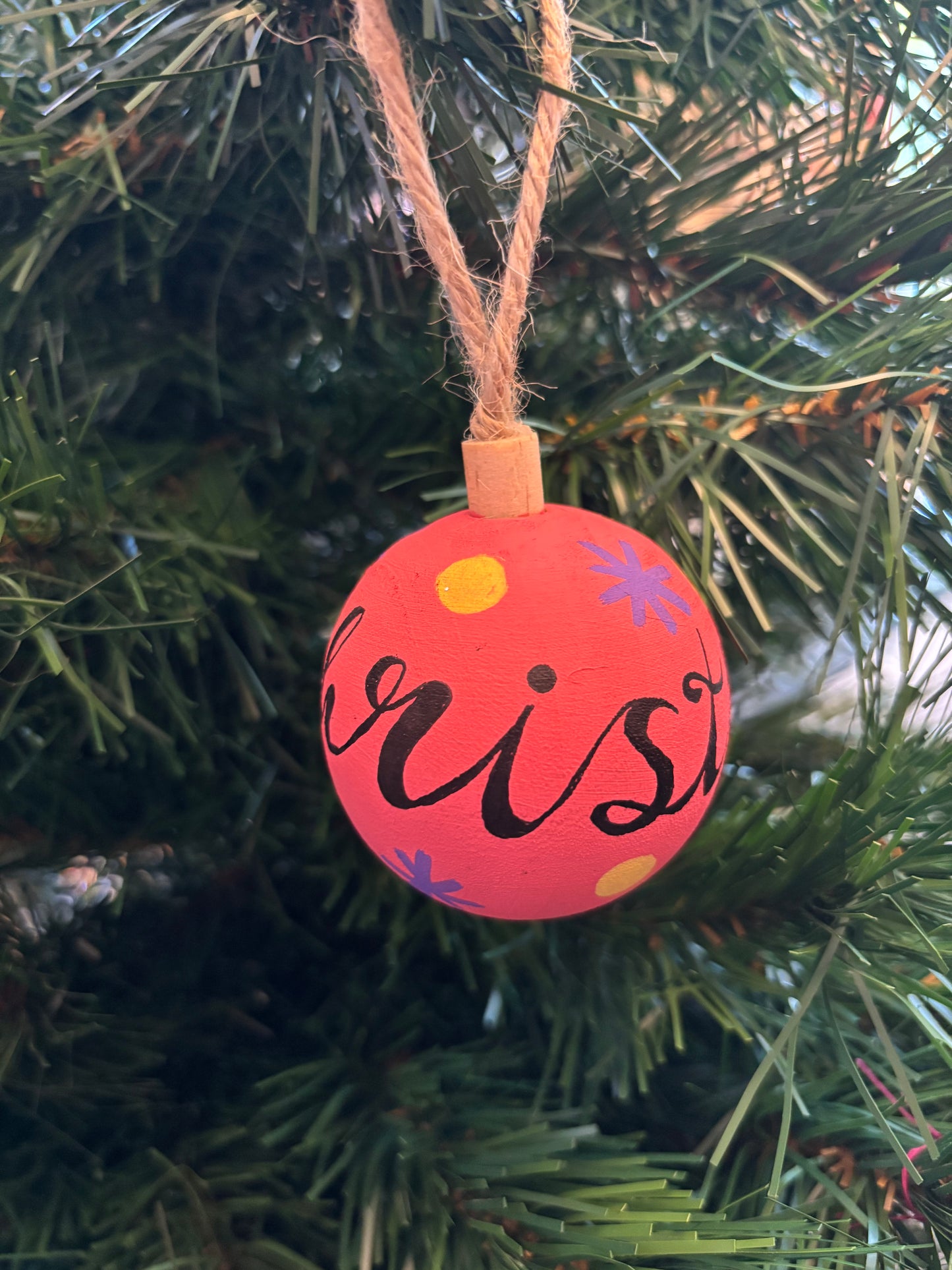 Pink starry wooden bauble