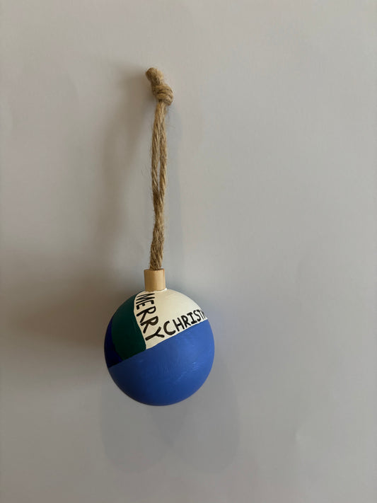 Geometric blue wooden bauble