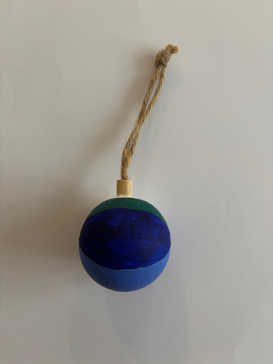 Geometric blue wooden bauble